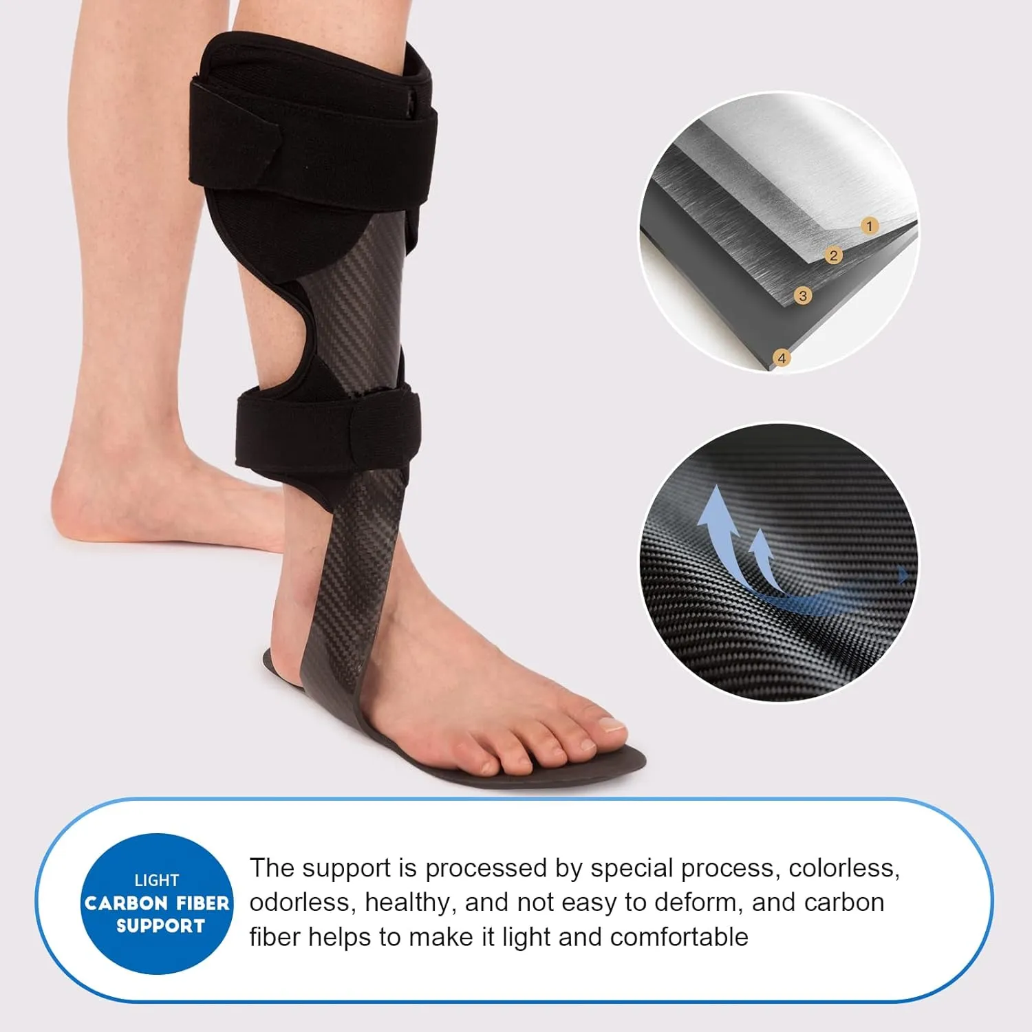 GHORTHOUD Carbon Fiber AFO Brace Lightweight Ankle Foot Orthosis AFO Rehabilitator Foot Drop Brace for Drop Foot, Ankle Instability or Limb Spasticity (Medium-Left)
