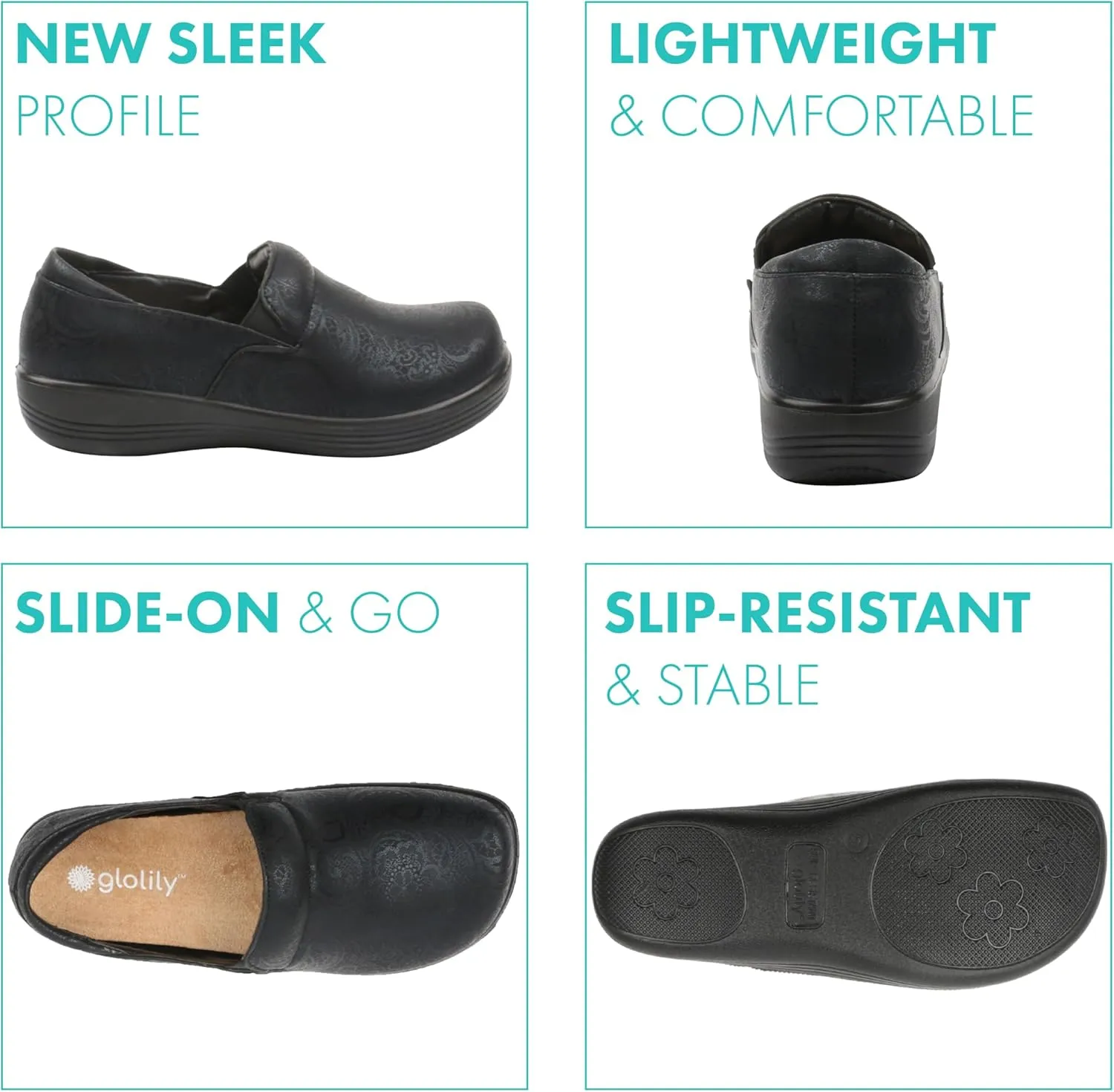 Glolily Kate Women's Slip-On Shoe - Professional Lightweight Extra Cushion, Slip-Resistant Work Shoe with Removeable Supportive Orthothic Arch Support Footbed