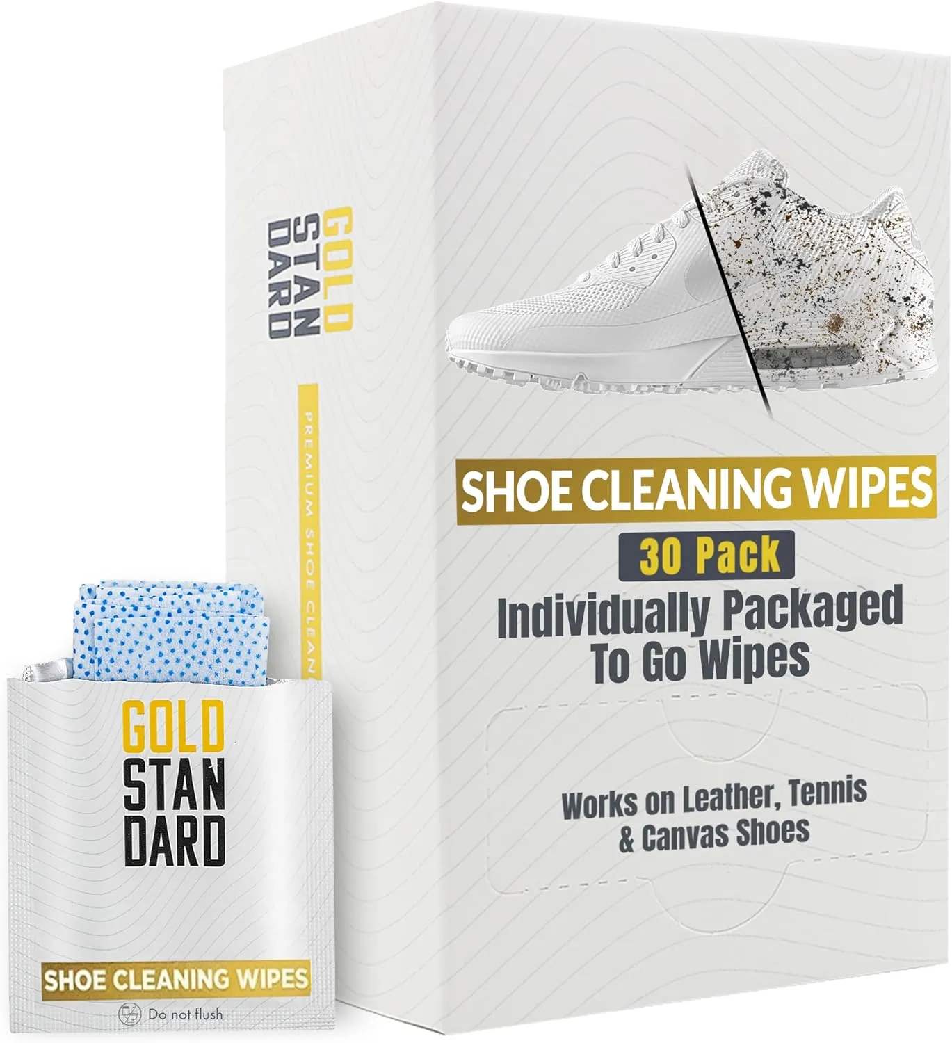 Gold Standard Quick Shoe Cleaning Wipes - Dual Textured Individually Wrapped Sneaker Cleaner Wipes Remove Dirt & Stains