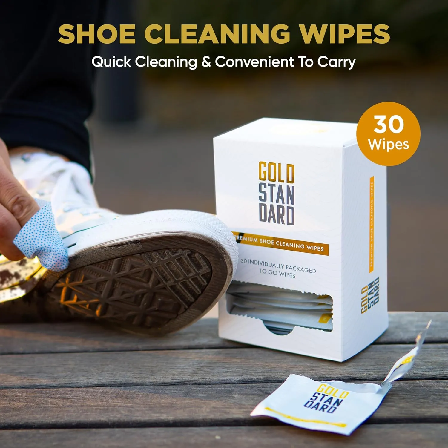 Gold Standard Quick Shoe Cleaning Wipes - Dual Textured Individually Wrapped Sneaker Cleaner Wipes Remove Dirt & Stains