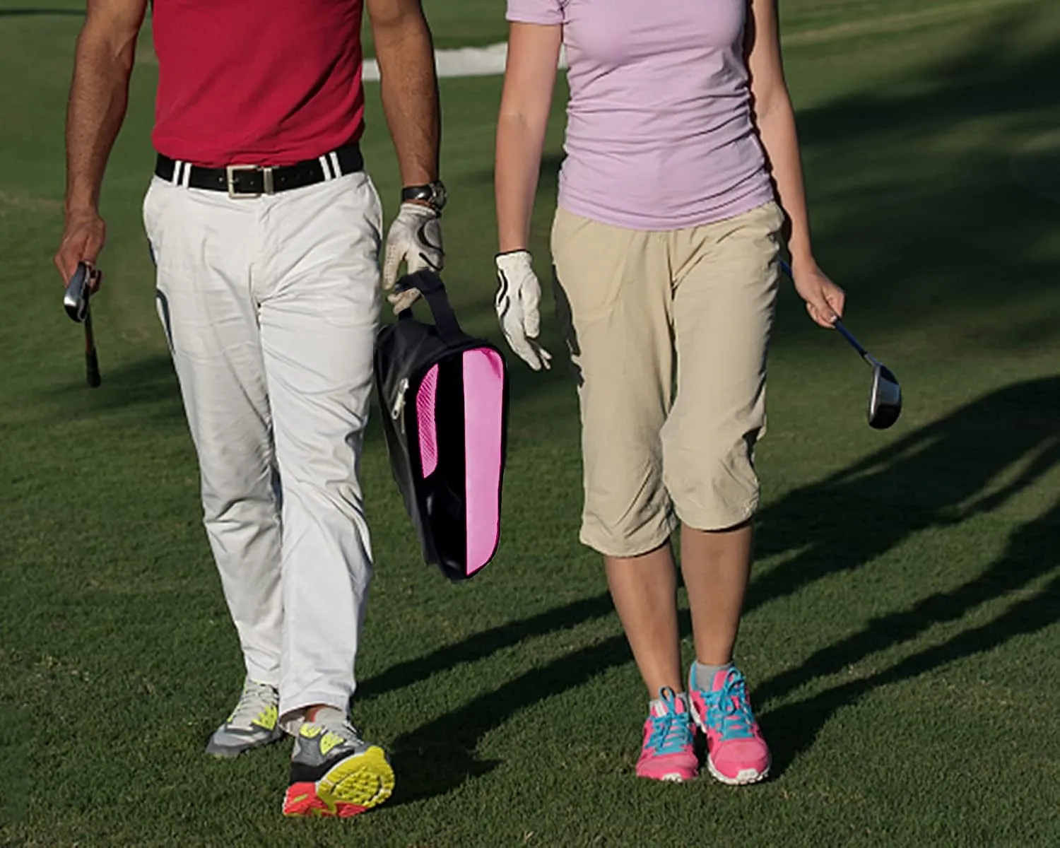 Golf Shoe Bag, Golf Shoes Bags Men/Women Outdoor Zippered Carrier Bags with Ventilation Sport Shoes Bag Travel Shoe Bags (Light Pink)