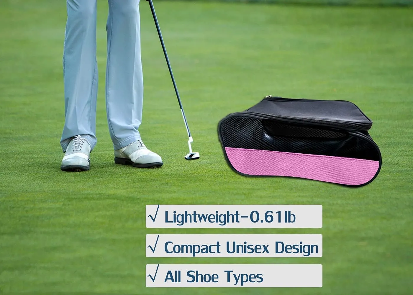 Golf Shoe Bag, Golf Shoes Bags Men/Women Outdoor Zippered Carrier Bags with Ventilation Sport Shoes Bag Travel Shoe Bags (Light Pink)