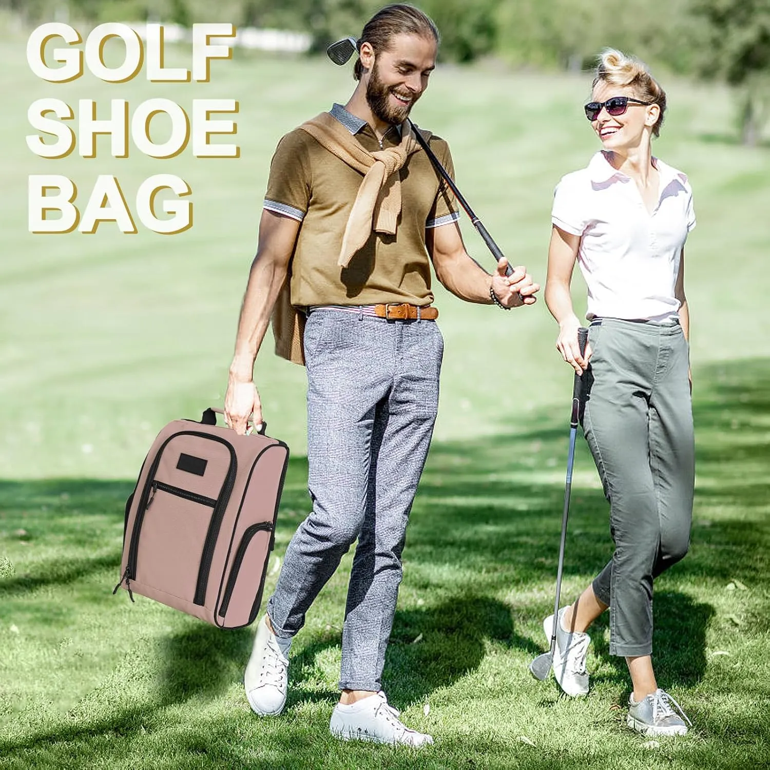 Goloni Golf Shoe Bag for Men & Women, Padded Travel Shoe Bag with Side Accessory Pockets,Sport Shoe Carrier for Golf Shoes,Socks,Tees & Balls,Durable & Lightweight Design,Light Pink