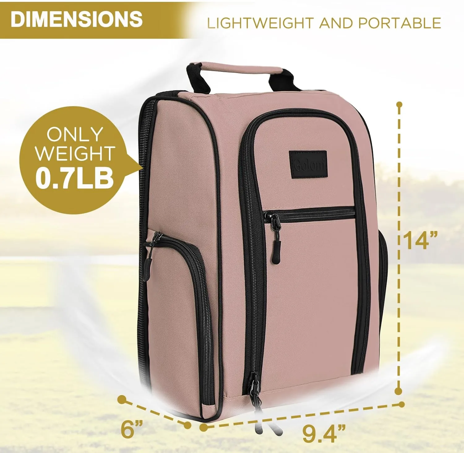 Goloni Golf Shoe Bag for Men & Women, Padded Travel Shoe Bag with Side Accessory Pockets,Sport Shoe Carrier for Golf Shoes,Socks,Tees & Balls,Durable & Lightweight Design,Light Pink