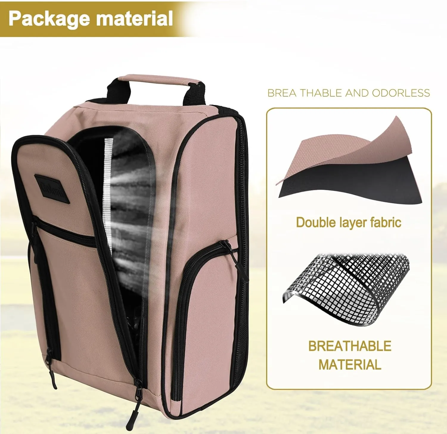 Goloni Golf Shoe Bag for Men & Women, Padded Travel Shoe Bag with Side Accessory Pockets,Sport Shoe Carrier for Golf Shoes,Socks,Tees & Balls,Durable & Lightweight Design,Light Pink
