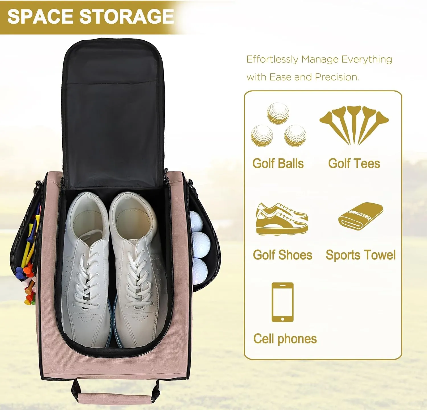 Goloni Golf Shoe Bag for Men & Women, Padded Travel Shoe Bag with Side Accessory Pockets,Sport Shoe Carrier for Golf Shoes,Socks,Tees & Balls,Durable & Lightweight Design,Light Pink