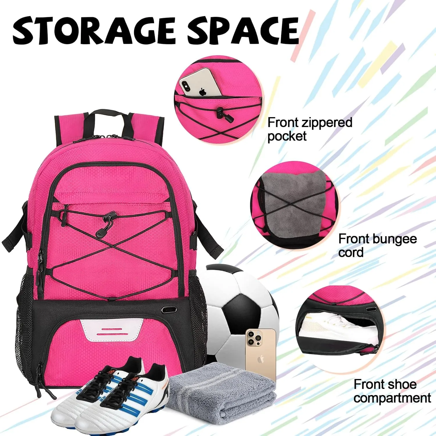 Goloni Soccer Bag,Large Sports Bag with with Separate Ball & Shoe Compartments,Youth Soccer Backpack for Basketball