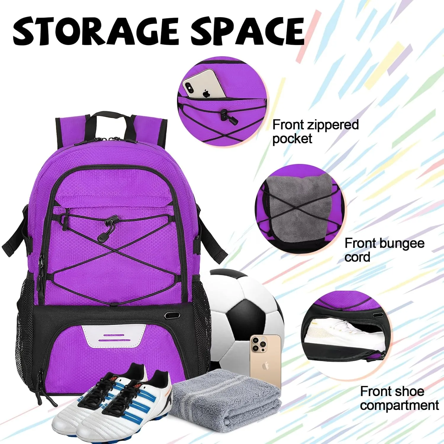 Goloni Soccer Bag,Large Sports Bag with with Separate Ball & Shoe Compartments,Youth Soccer Backpack for Basketball