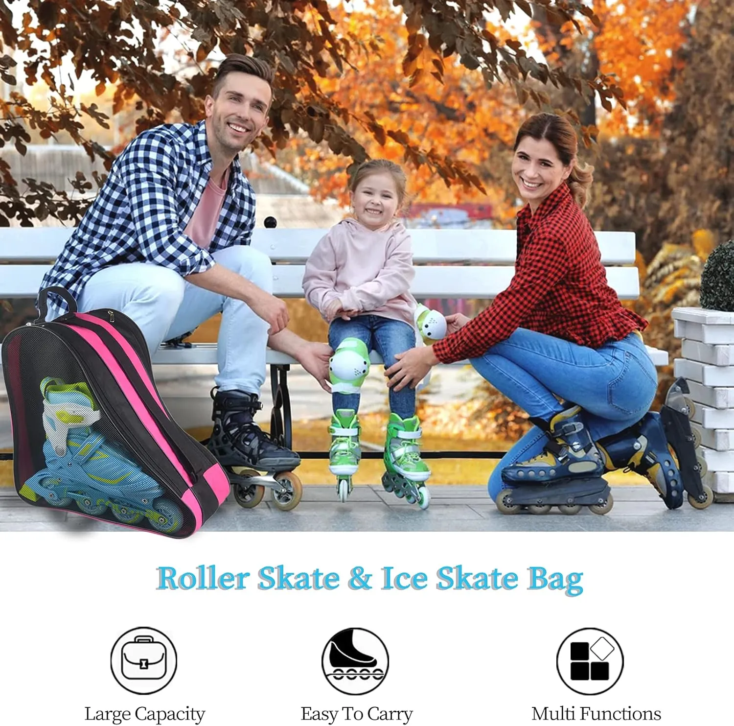 Gooyule Ice Skate Bag - Large Capacity Skating Bag Fits Quad, Inline and Most Roller Skates