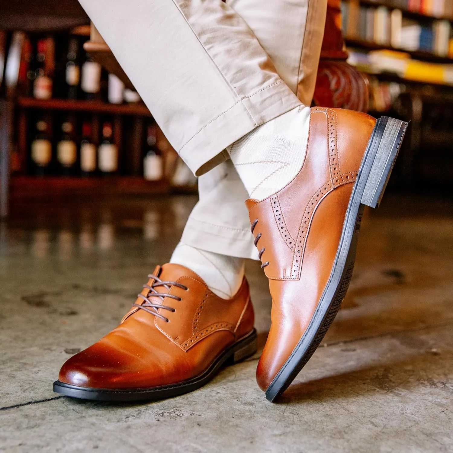 Gunnar and Troy Axel Mens Dress Shoes | Classic Brogue Oxford with Leather Uppers | Cushioned Dual-Density Footbed | Multi Color