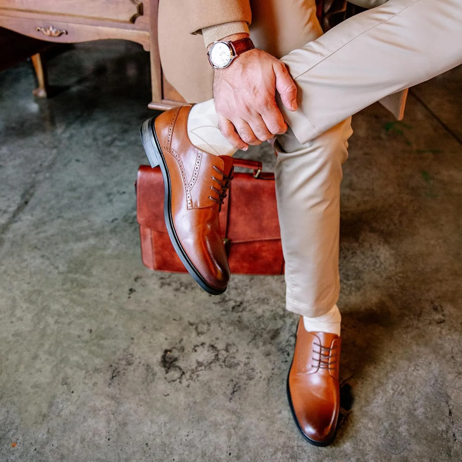 Gunnar and Troy Axel Mens Dress Shoes | Classic Brogue Oxford with Leather Uppers | Cushioned Dual-Density Footbed | Multi Color