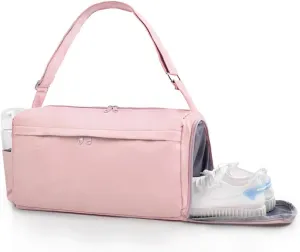 Gym Bag for Women with Shoe Compartment Sports Duffle Bag Men with Wet Pocket and Bottle Pocket Lightweight for Travel Workout, Pink