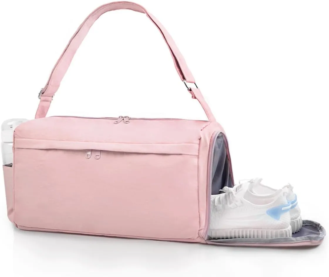 Gym Bag for Women with Shoe Compartment Sports Duffle Bag Men with Wet Pocket and Bottle Pocket Lightweight for Travel Workout, Pink