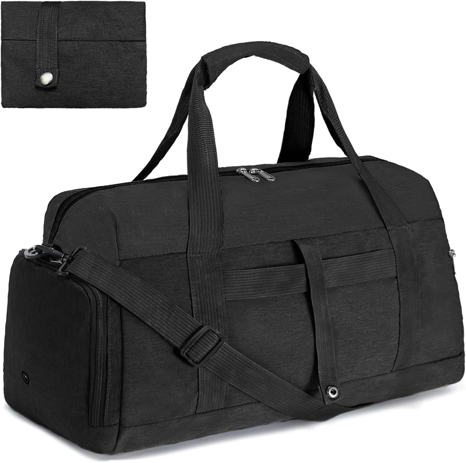 Gym Bags for Women Men with Wet & Shoe Compartment, 40L Foldable Travel Duffle Bag, Lightweight Weekender Overnight Duffel Bag for Traveling Sports Gym (Black)