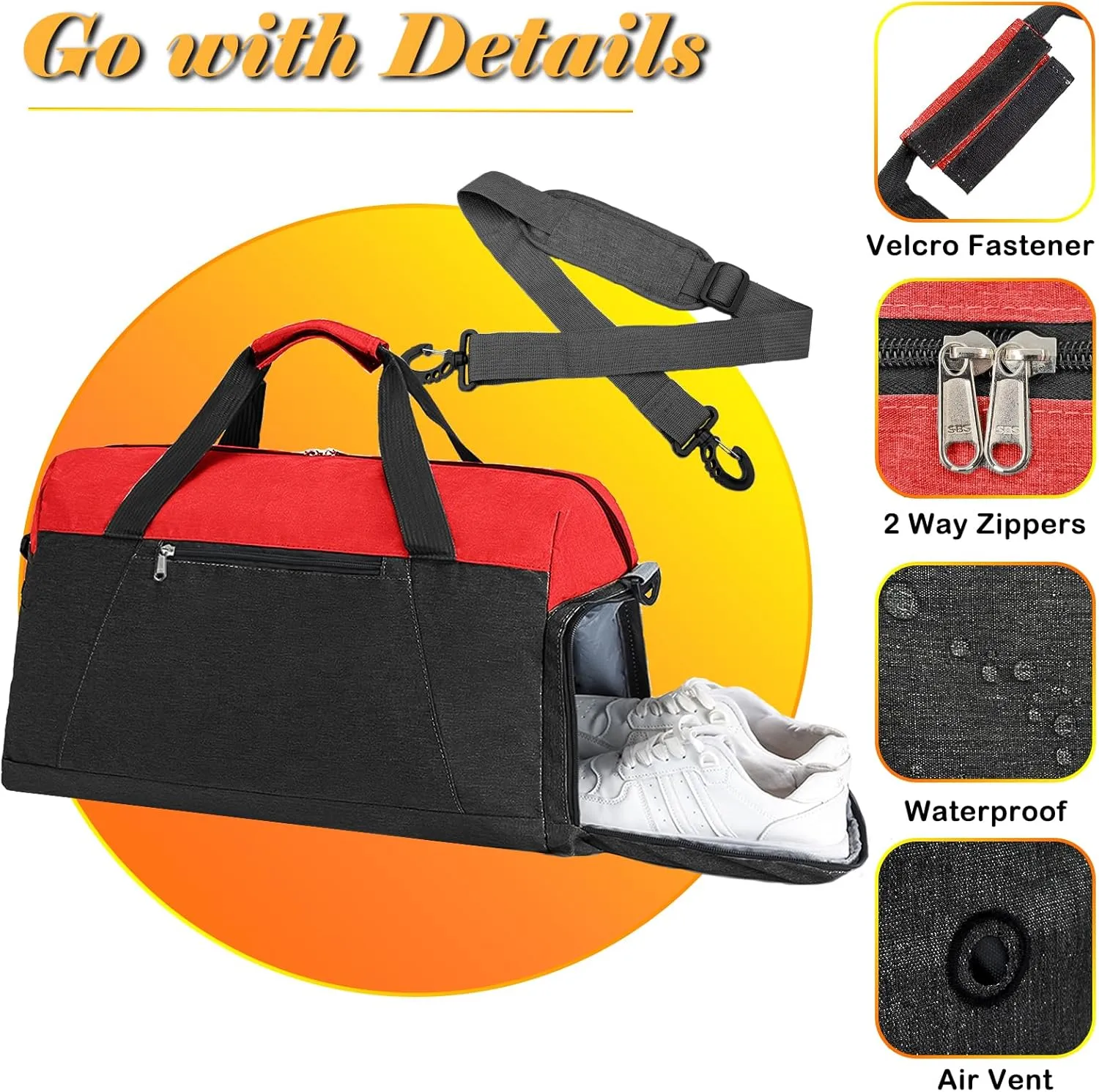 Gym Bags for Women Men with Wet & Shoe Compartment, 40L Foldable Travel Duffle Bag, Lightweight Weekender Overnight Duffel Bag for Traveling Sports Gym(Red)