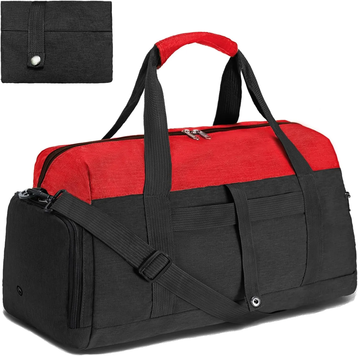 Gym Bags for Women Men with Wet & Shoe Compartment, 40L Foldable Travel Duffle Bag, Lightweight Weekender Overnight Duffel Bag for Traveling Sports Gym(Red)