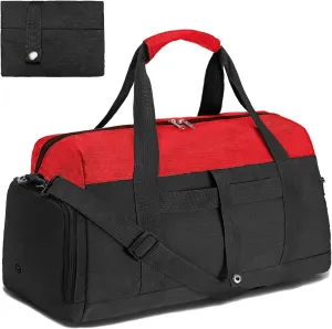 Gym Bags for Women Men with Wet & Shoe Compartment, 40L Foldable Travel Duffle Bag, Lightweight Weekender Overnight Duffel Bag for Traveling Sports Gym(Red)