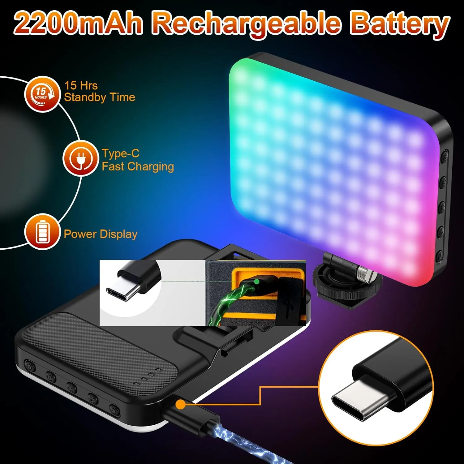 Hagibis RGB Video Light, 360° Full Color Selfie Light LED Camera Light with 3 Cold Shoe Mounts/CRI 97 /20 Scene Modes/2200mAh Rechargeable Portable Phone Light Photography Selfie Lighting