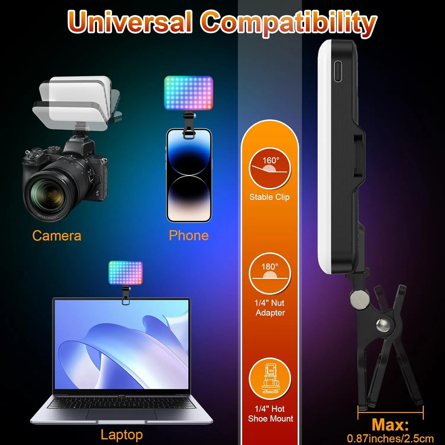 Hagibis RGB Video Light, 360° Full Color Selfie Light LED Camera Light with 3 Cold Shoe Mounts/CRI 97 /20 Scene Modes/2200mAh Rechargeable Portable Phone Light Photography Selfie Lighting