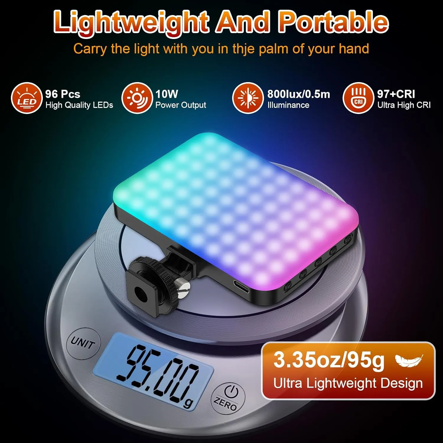 Hagibis RGB Video Light, 360° Full Color Selfie Light LED Camera Light with 3 Cold Shoe Mounts/CRI 97 /20 Scene Modes/2200mAh Rechargeable Portable Phone Light Photography Selfie Lighting