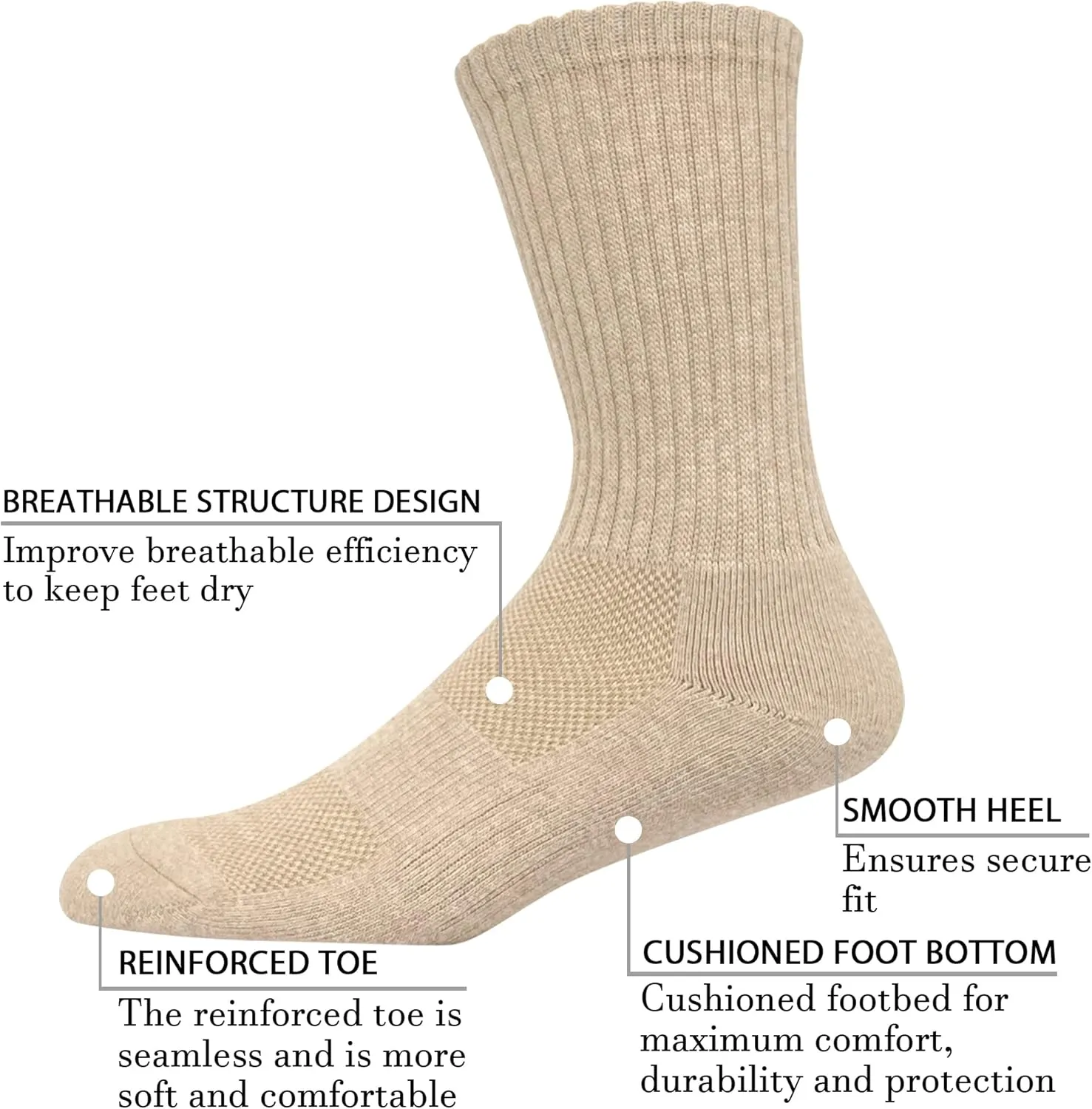 HaloYIYI Men's Moisture Control Cushioned Crew Socks with Arch Compression for Athletic, 6 Pairs