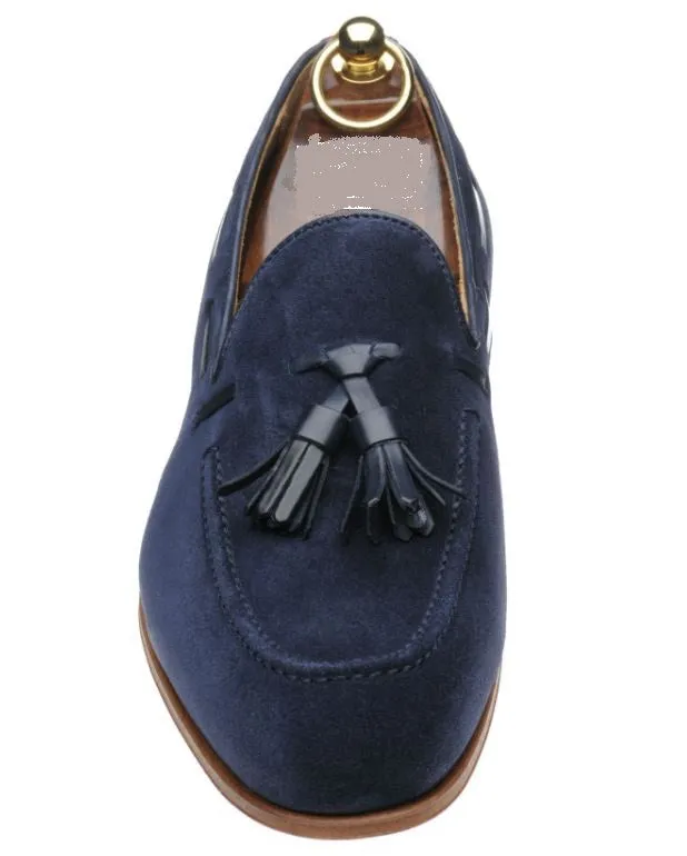 Handmade Blue Suede Moccasin Shoes for Men