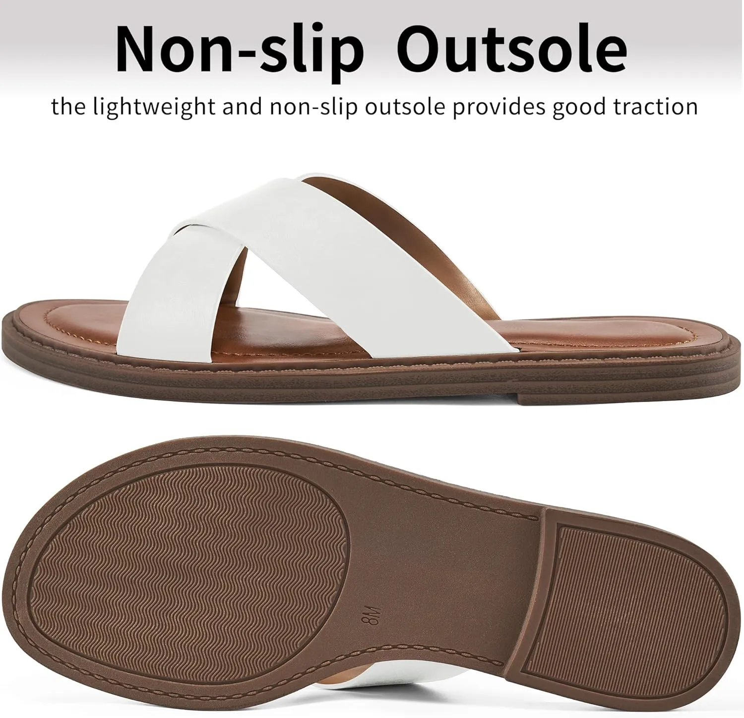 HARENCE Womens Flat Slides Sandals: Dressy Summer Slip On Flats Shoes Comfortable Open Toe Walking Beach Slide Sandal