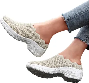 Hbeylia Women's Slip On Sneakers Walking Shoes Breathable Mesh Mule Slippers Hiking Work Nurse Shoes Lightweight Fashion Wedge Platform Chunky High Heels Sport Shoes For Women