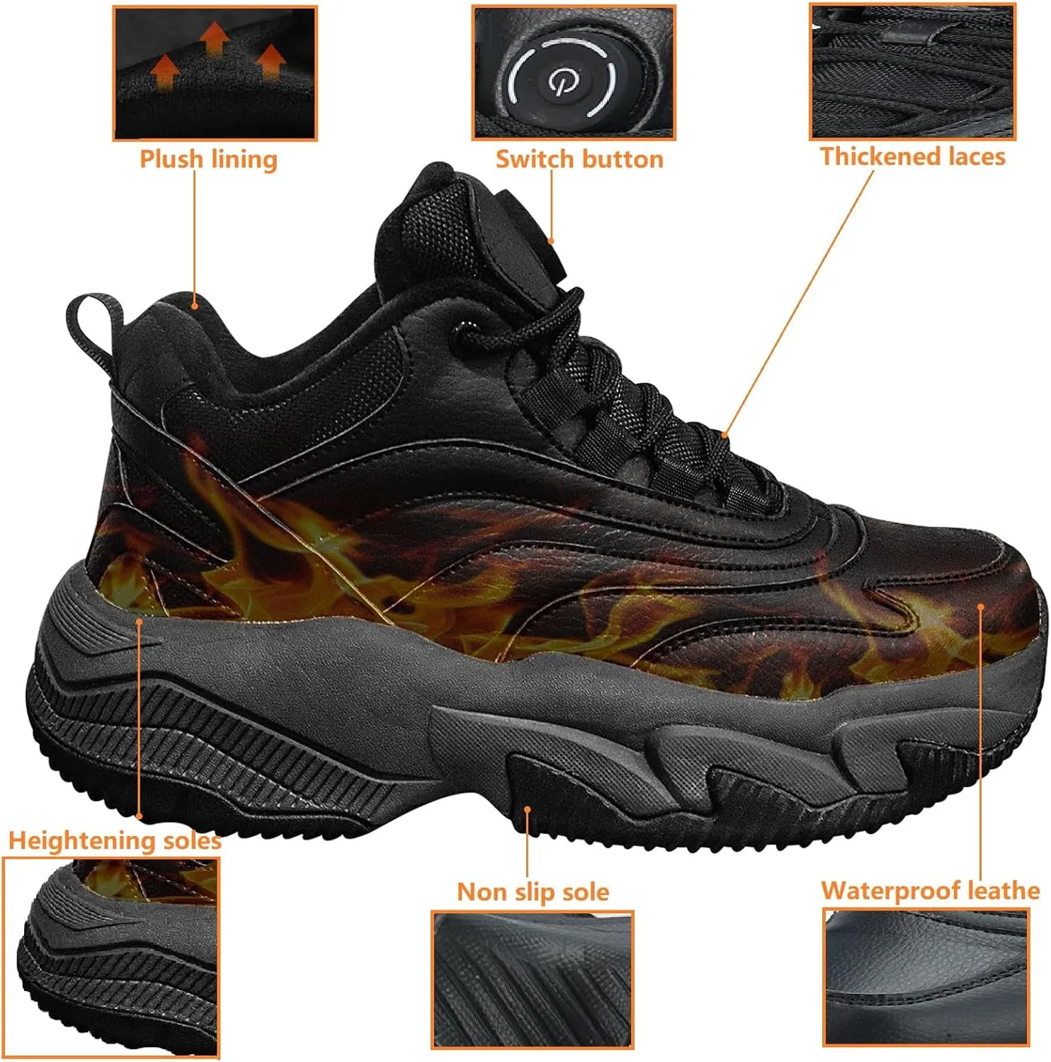 Heated Sports Shoes, Fever Suede Lining Sneakers for Men & Women 4000mAh Rechargeable Lithium Battery Power Supply 3 Temperature Settings Hiking Heating Device
