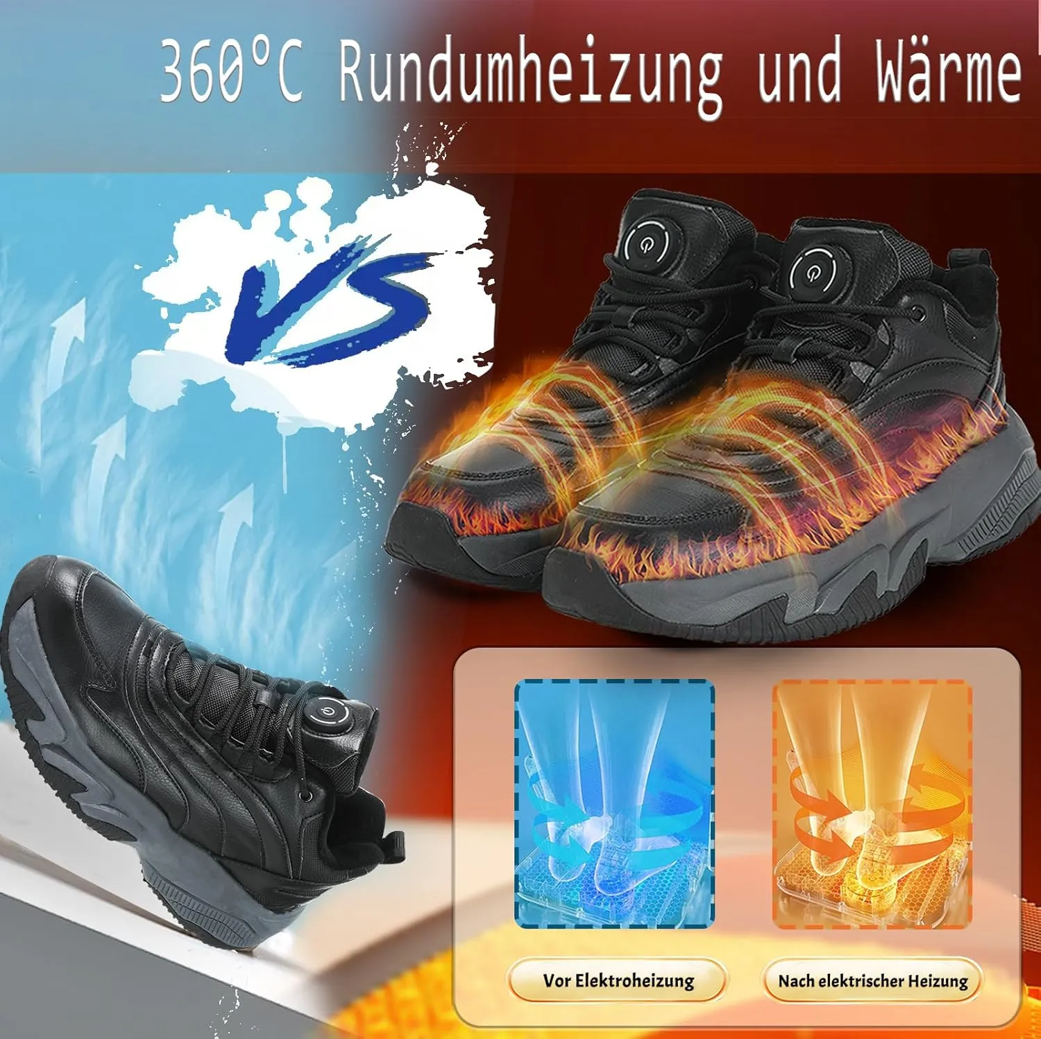 Heated Sports Shoes, Fever Suede Lining Sneakers for Men & Women 4000mAh Rechargeable Lithium Battery Power Supply 3 Temperature Settings Hiking Heating Device