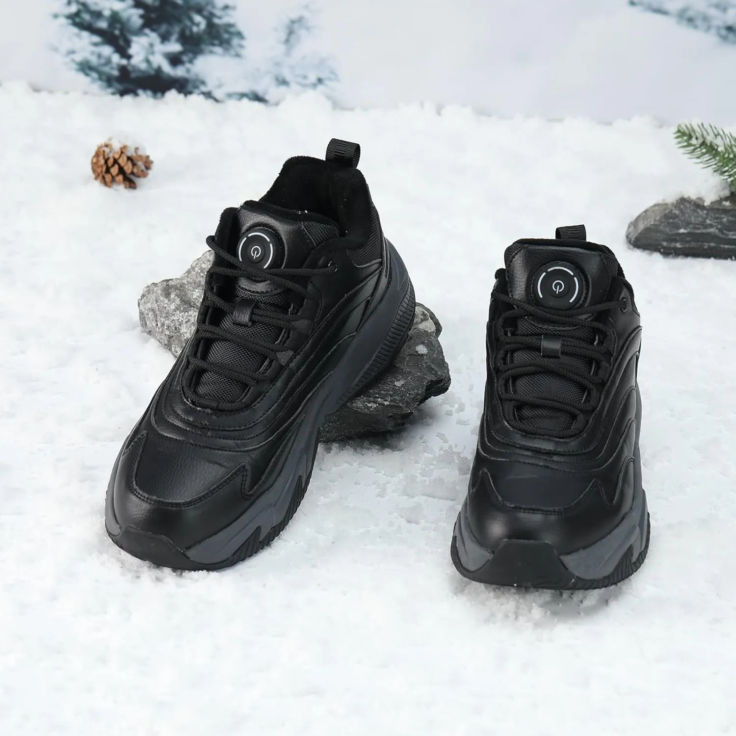 Heated Sports Shoes, Fever Suede Lining Sneakers for Men & Women 4000mAh Rechargeable Lithium Battery Power Supply 3 Temperature Settings Hiking Heating Device