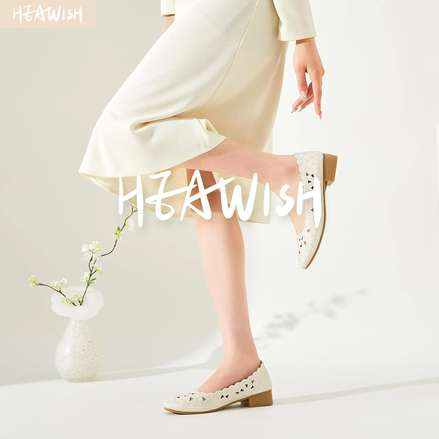 HEAWISH Women's Black Loafers Floral Ballet Flats Shoes,Pu Leather Dress Shoes with Heel Comfortable Slip on Loafer