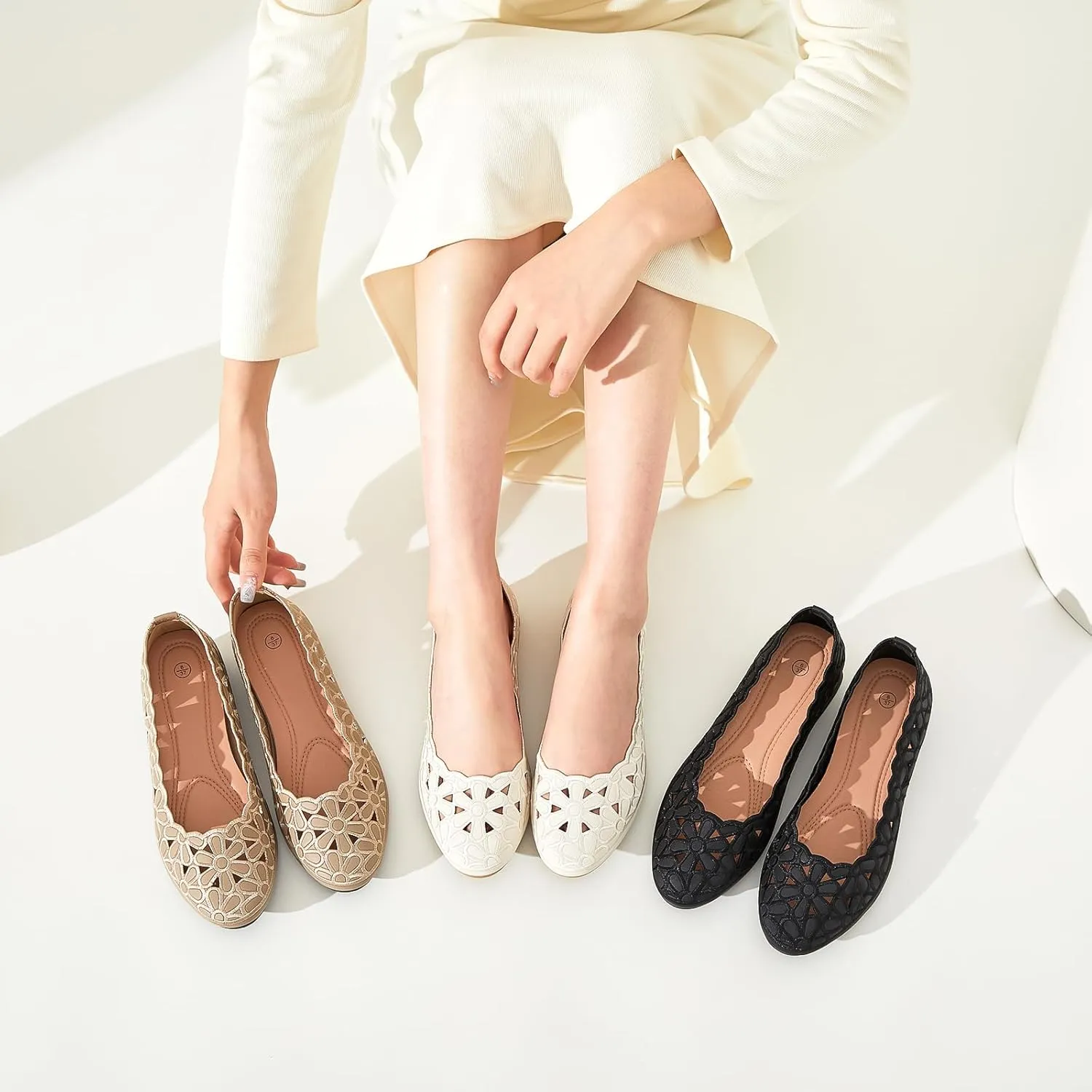 HEAWISH Women's Black Loafers Floral Ballet Flats Shoes,Pu Leather Dress Shoes with Heel Comfortable Slip on Loafer