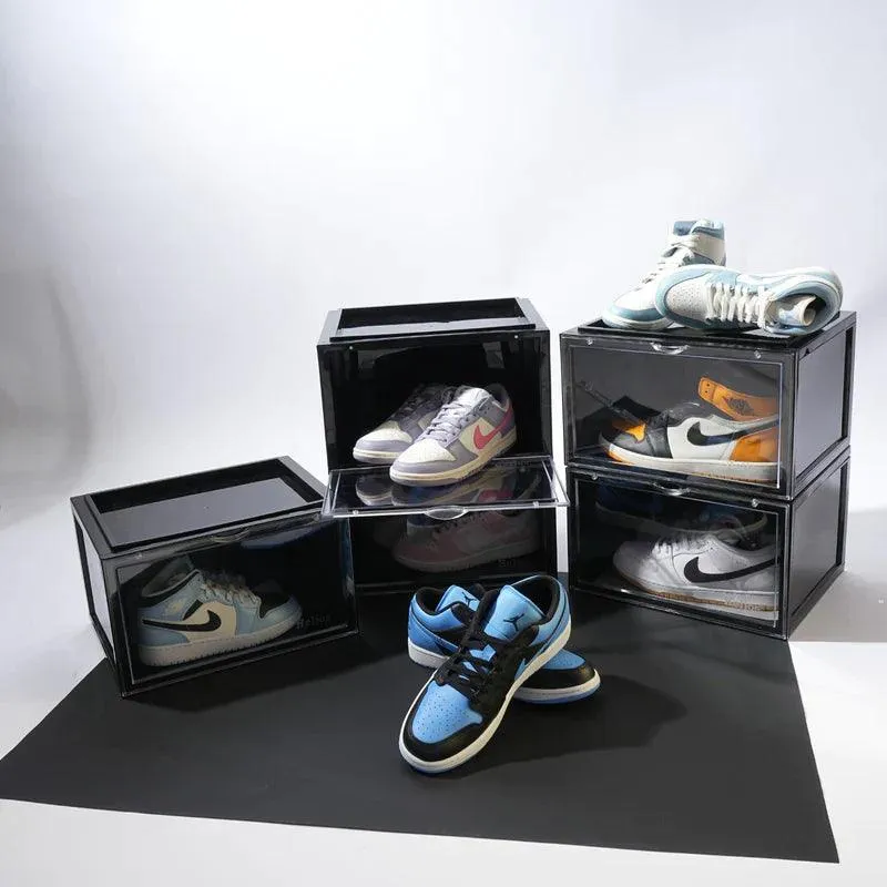 HELIOS ABODE BLACK SNEAKER STORAGE BOX PACK OF 10 (side drop)
