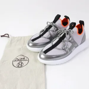 HERMES Low cut sneakers knit Silver Light Purple DUEL Duel 35.5