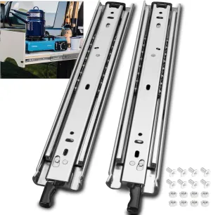 HLC Heavy Duty Locking Drawer Slides 30 Inch 1 Pair Full Extension Drawer Slides with Lock 250 lb Load Capacity 3-Fold Full Extension Side Mount Ball Bearing Industrial Locking Rail 30" Silver
