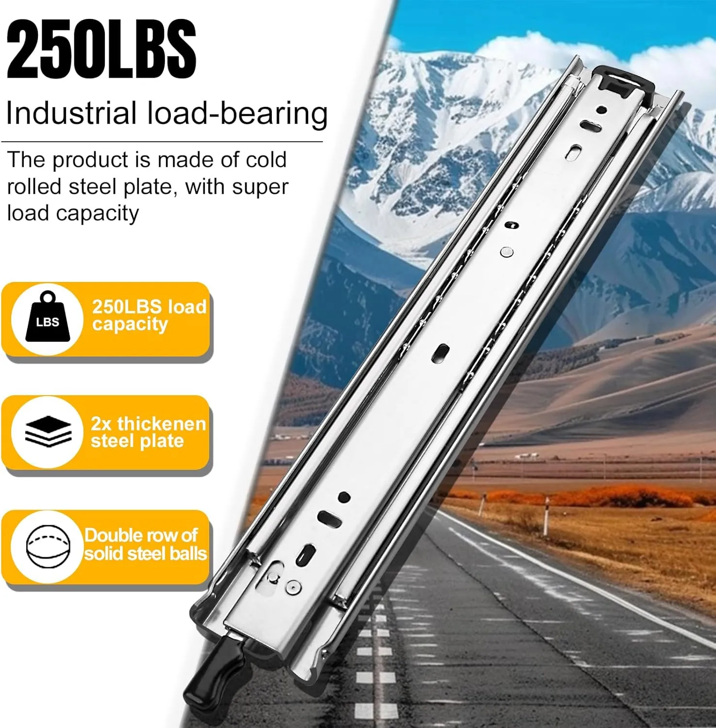 HLC Heavy Duty Locking Drawer Slides 30 Inch 1 Pair Full Extension Drawer Slides with Lock 250 lb Load Capacity 3-Fold Full Extension Side Mount Ball Bearing Industrial Locking Rail 30" Silver