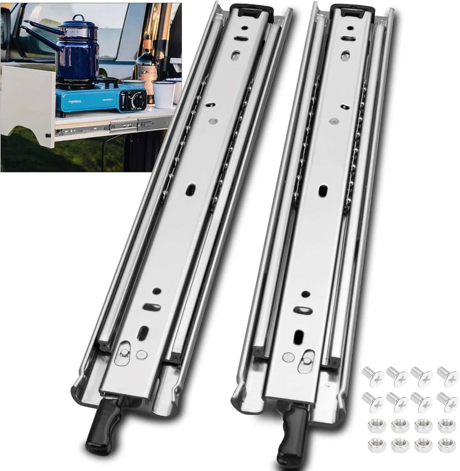 HLC Heavy Duty Locking Drawer Slides 30 Inch 1 Pair Full Extension Drawer Slides with Lock 250 lb Load Capacity 3-Fold Full Extension Side Mount Ball Bearing Industrial Locking Rail 30" Silver