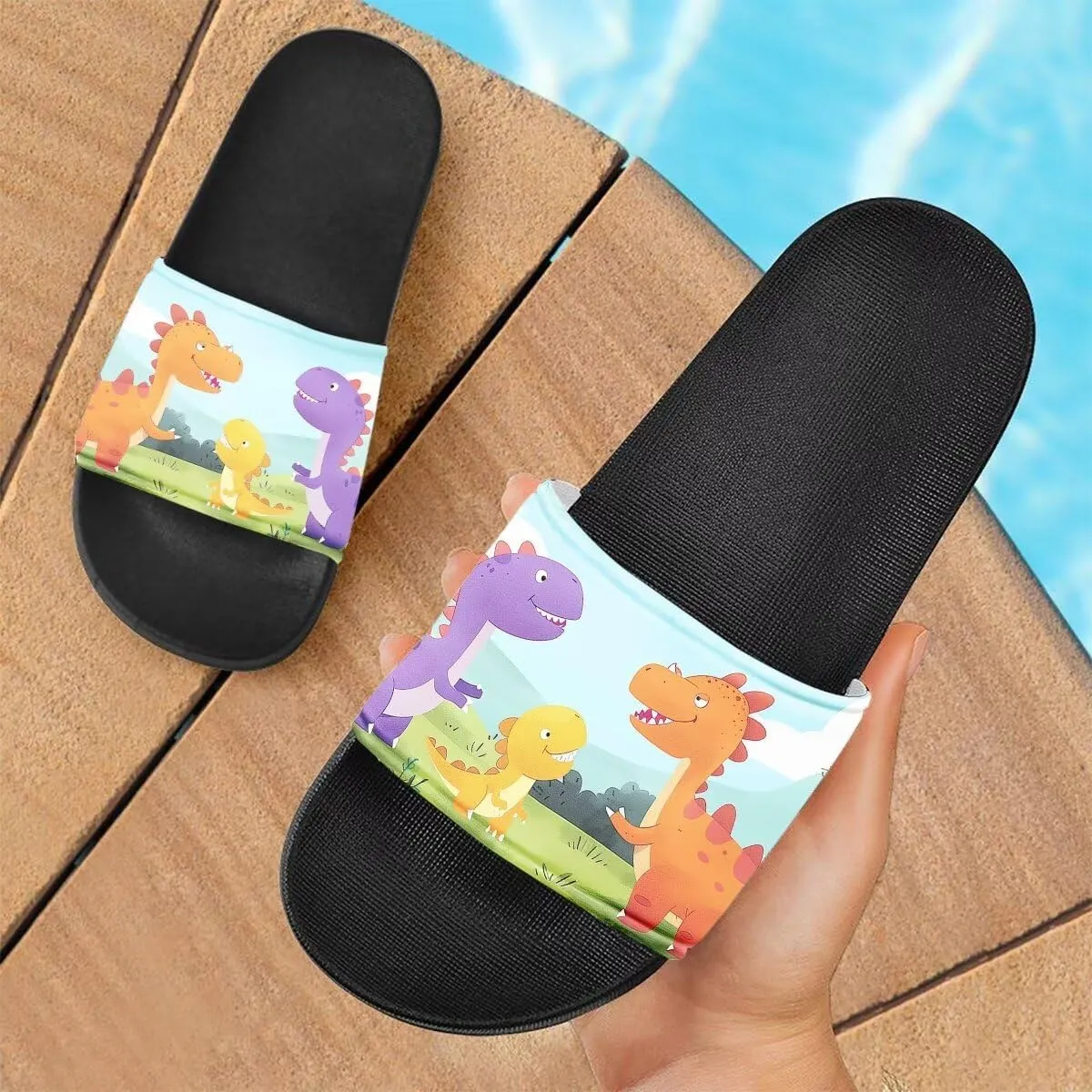 Howilath Novelty Animals Pattern Women's Slide Sandals, Casual Soft Sole Open Toe Non-Slip Single Band Slide Sandals