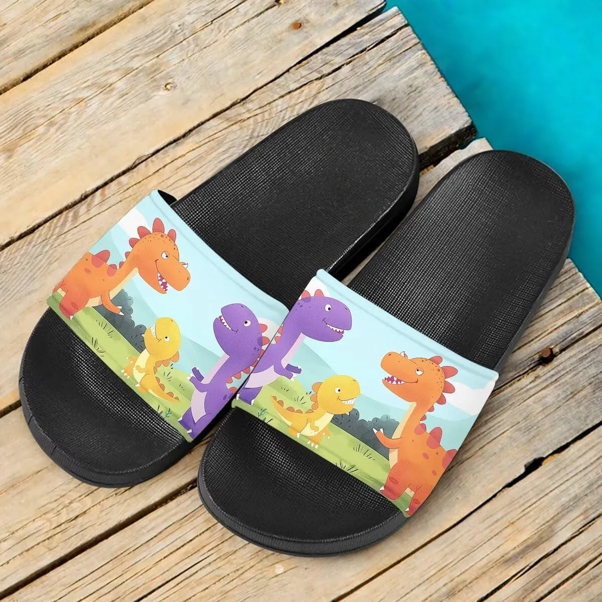 Howilath Novelty Animals Pattern Women's Slide Sandals, Casual Soft Sole Open Toe Non-Slip Single Band Slide Sandals