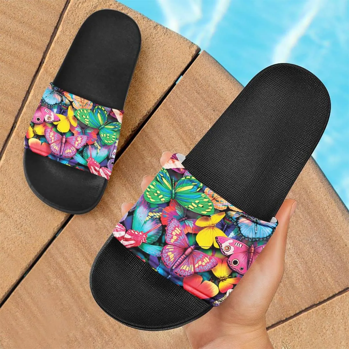 Howilath Novelty Animals Pattern Women's Slide Sandals, Casual Soft Sole Open Toe Non-Slip Single Band Slide Sandals
