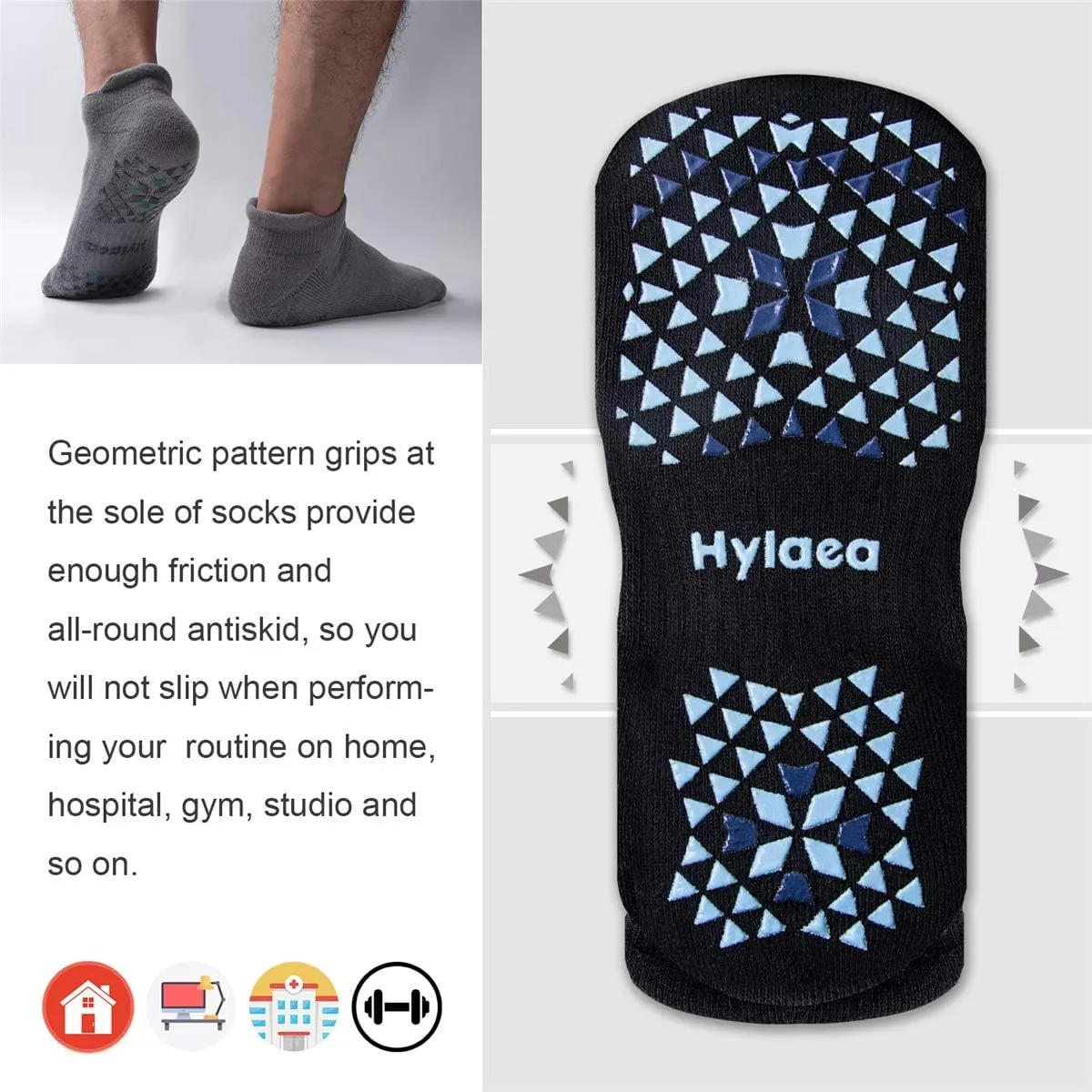 Hylaea Unisex Non Slip Socks with Grip for Yoga, Hospital, Pilates, Barre | Ankle, Cushioned