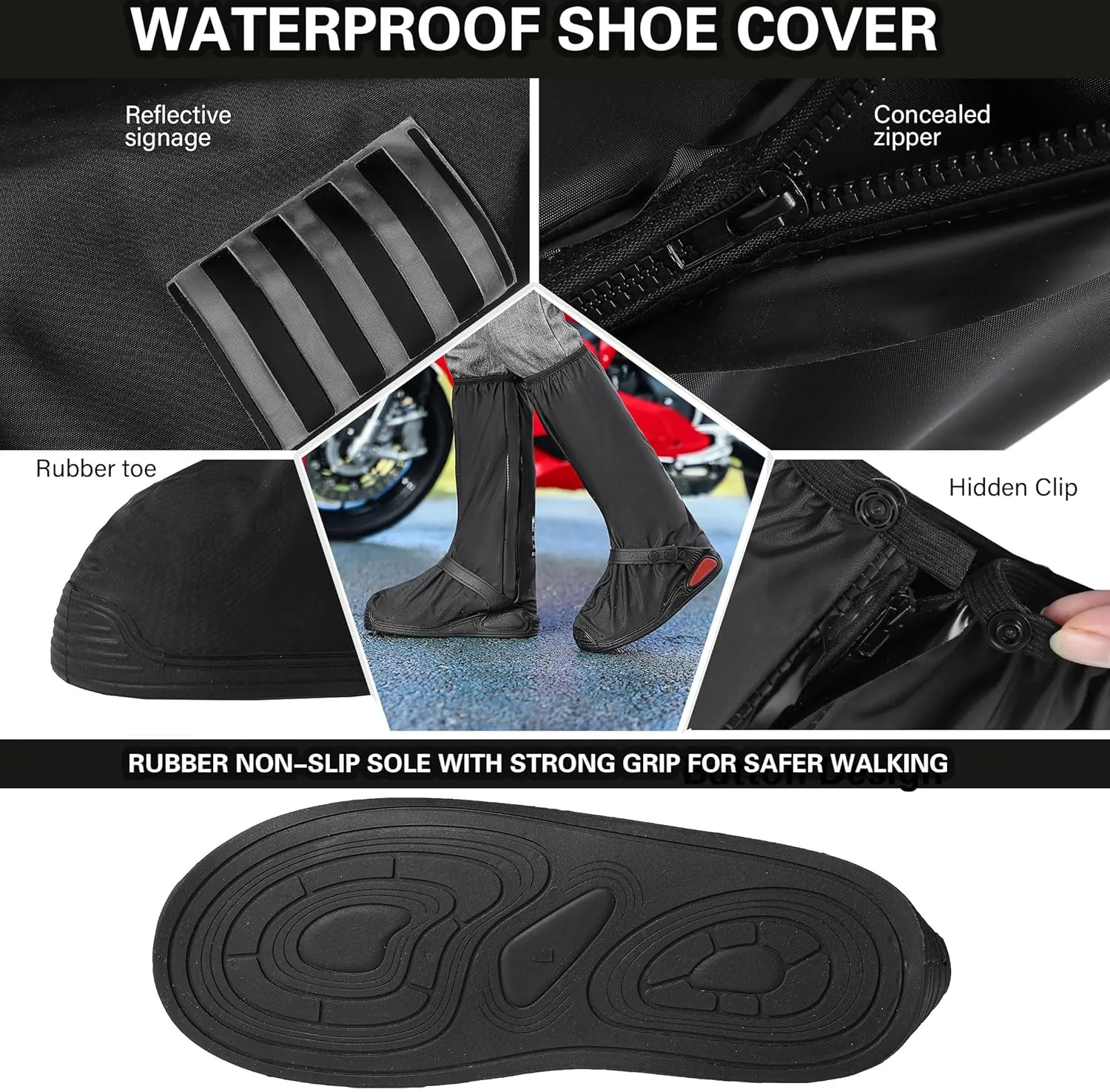 iCreek Waterproof Shoe Covers Reflective Rain Boot Foldable Non-Slip Protective Overshoes for Rainy Day, Hiking, Outdoor