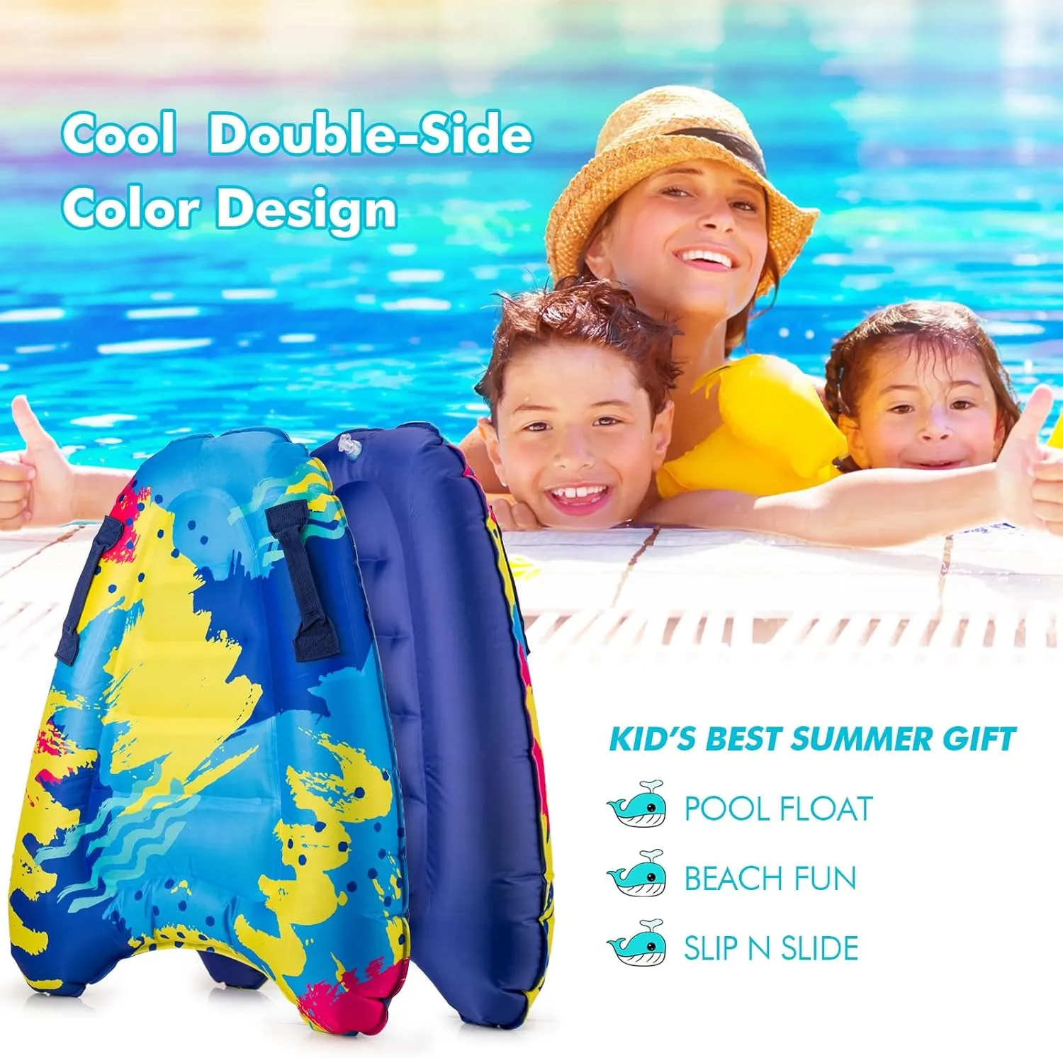 Inflatable Boogy Boards for Beach Travel Toys, 30” Cavas Slip Slide Water Park Body Surfing Board with Handles, Summer Fun Water Pool Game Toys for Kids 4,8,12 Ages