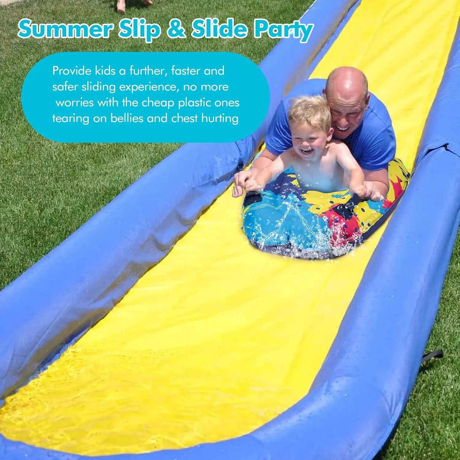 Inflatable Boogy Boards for Beach Travel Toys, 30” Cavas Slip Slide Water Park Body Surfing Board with Handles, Summer Fun Water Pool Game Toys for Kids 4,8,12 Ages