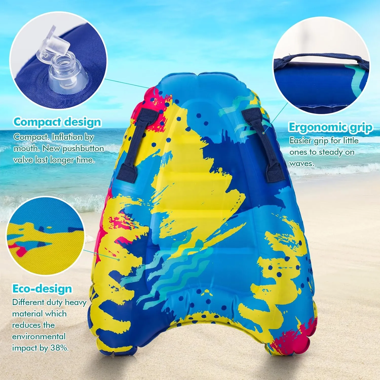 Inflatable Boogy Boards for Beach Travel Toys, 30” Cavas Slip Slide Water Park Body Surfing Board with Handles, Summer Fun Water Pool Game Toys for Kids 4,8,12 Ages