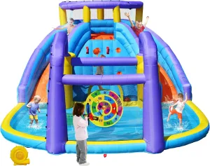 Inflatable Bounce House Water Slide Combo, Blow Up Water Slides for Backyard, Kids Jumper with Climbing Wall, Basketball Hoop, Splash Pool, Bulls Eye, 520W Blower, 165 x 174 x 90 Inches