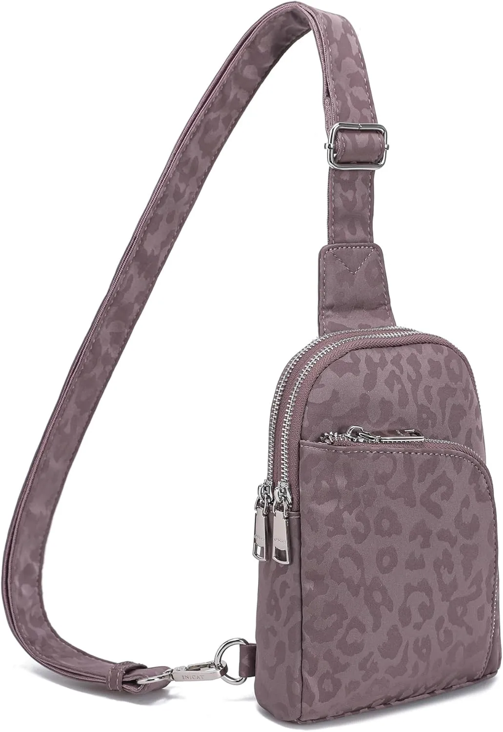 INICAT RFID Blocking Nylon Crossbody Bag for Women Small Sling Bag Travel Fanny Packs Belt Bag(Grey Leopard)