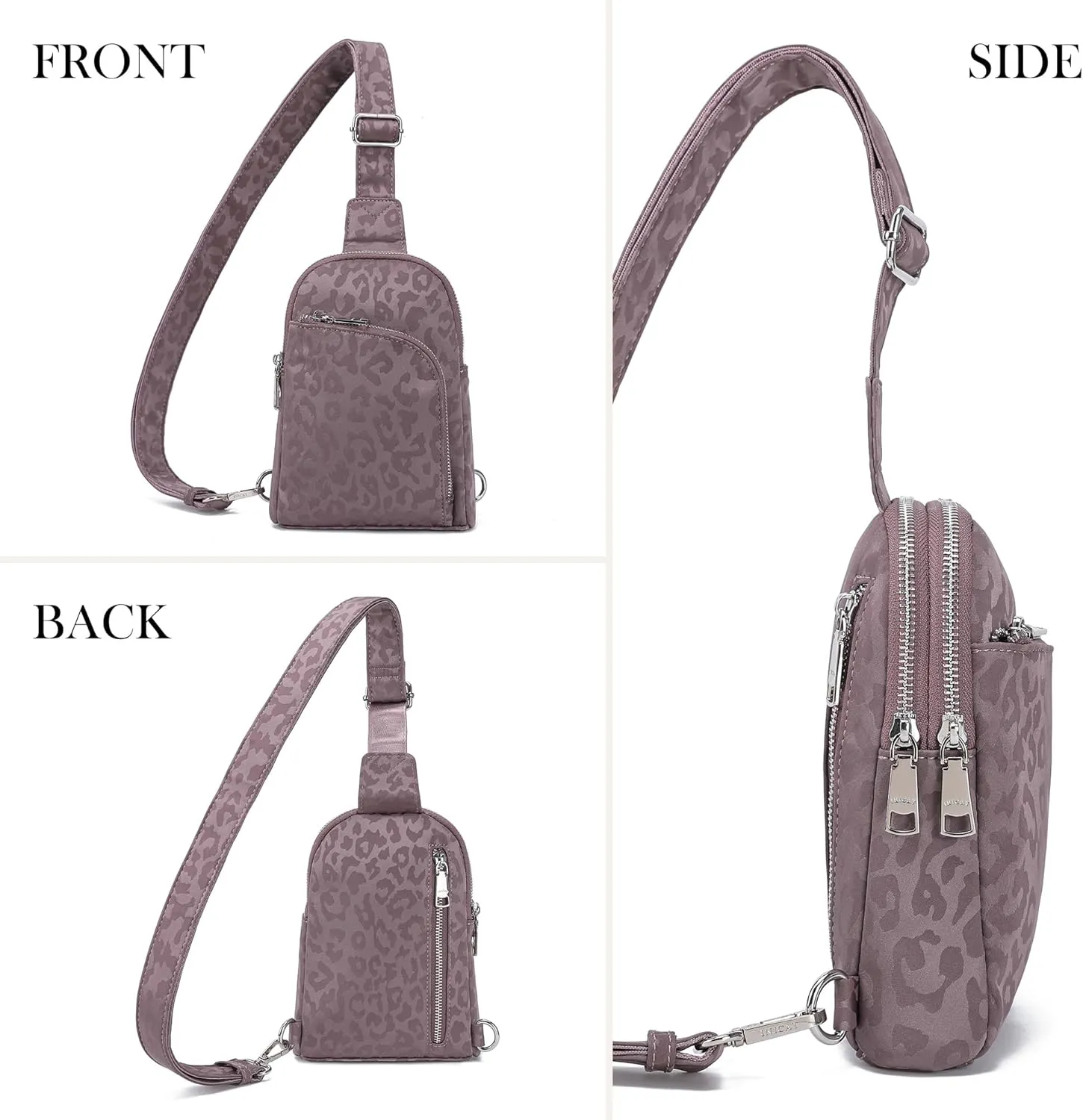 INICAT RFID Blocking Nylon Crossbody Bag for Women Small Sling Bag Travel Fanny Packs Belt Bag(Grey Leopard)