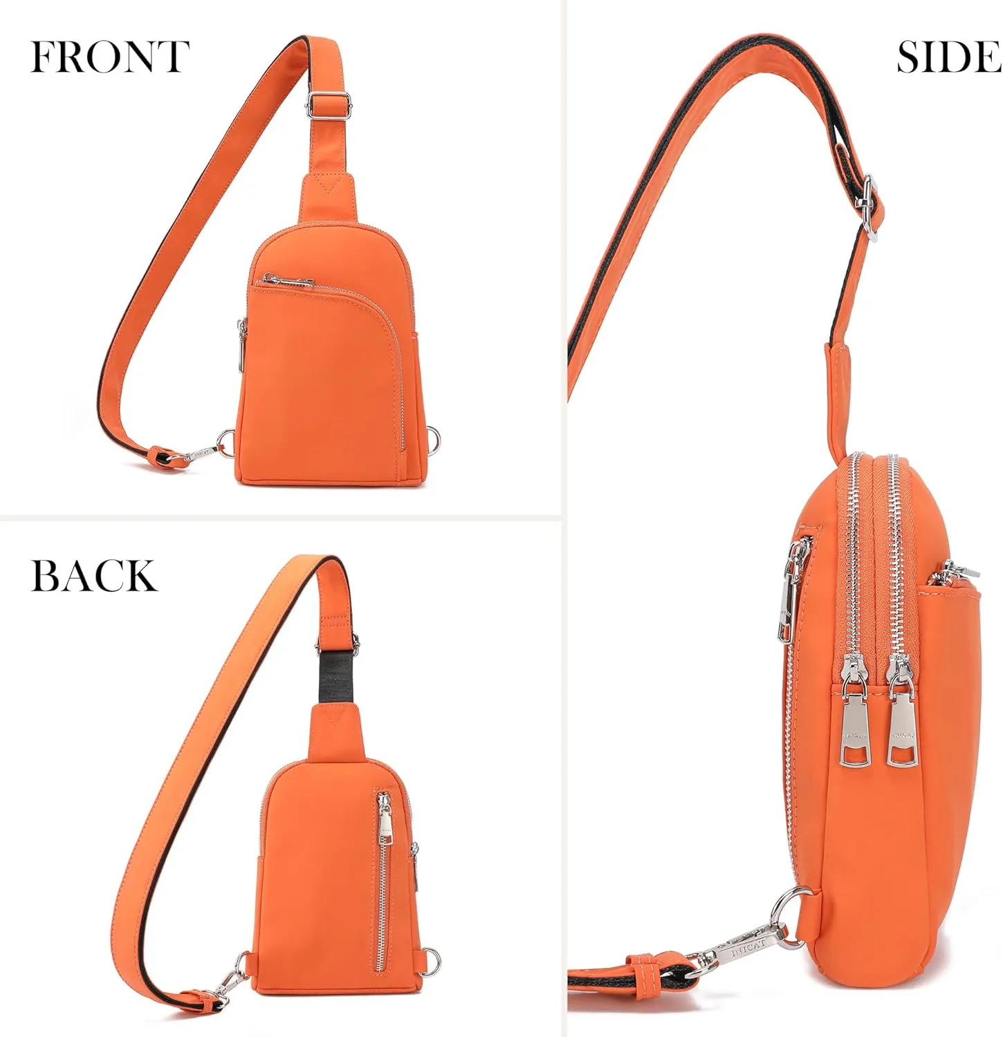 INICAT RFID Blocking Nylon Crossbody Bag for Women Small Sling Bag Travel Fanny Packs Belt Bag(Orange N)